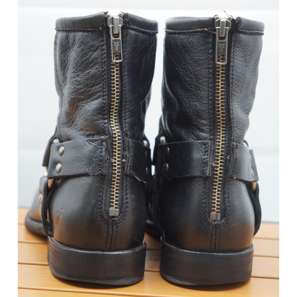 Frye Phillip Harness 4001 K 14 Moto Biker Zip Boots Black Women's Size US 8 B - Picture 5 of 11